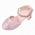 thumbnail image 1 of Hessimy Girls Heels Dress Shoes Flats for Wedding Bow Flower Princess Shoes for Little Kid/Big Kid Low Heels Glitter Party Wedding Footwear sandals school (Pink,12.5), 1 of 8