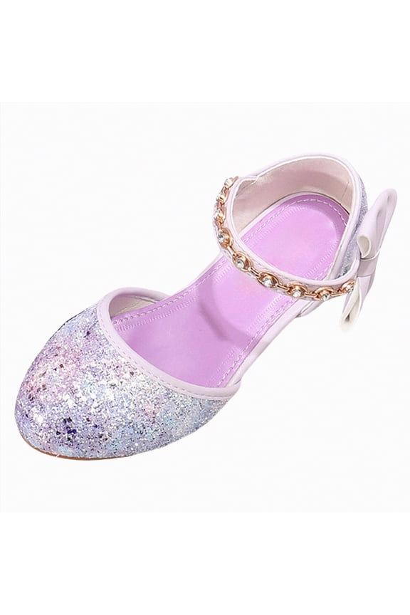 Girls Heels Dress Shoes Flats for Wedding Bow Flower Princess Shoes for Little Kid/Big Kid Low Heels Glitter Party Wedding Footwear sandals school (Purple,13.5)