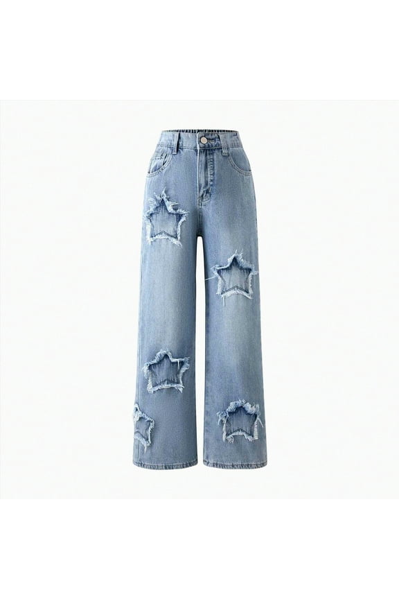 Girls' Jeans Baggy High Waist Pants Wide Leg Pants Teen Clothing Justice Girls Clothing Cargo Pants (Light Blue,9-10 Years)