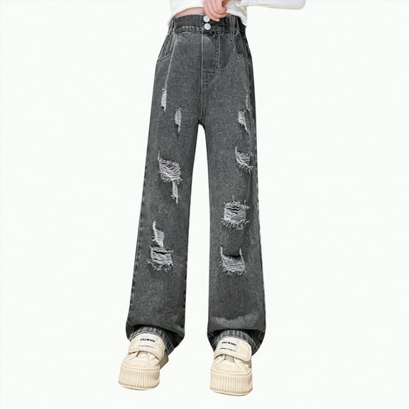 Hessimy Girls' Jeans Baggy High Waist Pants Wide Leg Pants Teen Clothing Justice Girls Clothing Cargo Pants casual dance pants girls jeans wide leg pants (Gray,160.00)