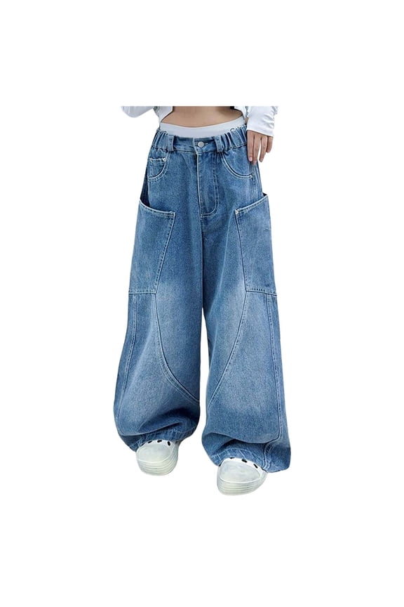 Girls Jeans,Kids Elastic Band Inside Ripped Denim Pants(Blue,11-12 Years)