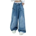 thumbnail image 1 of Hessimy Girls Jeans,Kids Elastic Band Inside Ripped Denim Pants(Blue,5-6 Years), 1 of 4