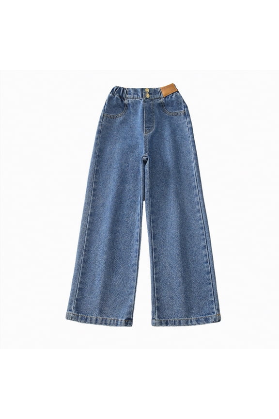 Girls Jeans Size 10-12 Pants For Teen Girls Girls Jeans Denim Elastic Wasit Wide Leg Baggy Pants Kids Clothes Daily Casual Pants Jeans Adjustable waistband grid (Blue,9-10 Years)