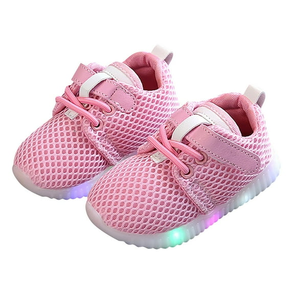 Hessimy Girls Light-up Sneakers With Lights Breathable Princess Lightweight Casual Lighting Kids Up Night Walking Shoes(Z05-Pink,60-66)