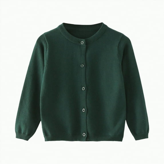 Hessimy Girls' Long Sleeve Knitted Bolero Cardigan Kids Button Closure Shrug Sweaters Cropped Jacket Cover Up Tops Button Cardign Pullover Knit Outerwear (Dark Green,5-6 Years)