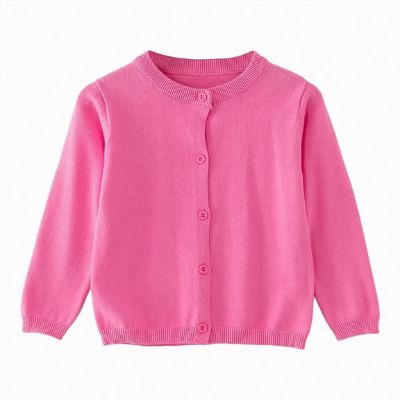 Hessimy Girls' Long Sleeve Knitted Bolero Cardigan Kids Button Closure Shrug Sweaters Cropped Jacket Cover Up Tops Button Cardign Pullover Knit Outerwear (Hot Pink,12-18 Months)