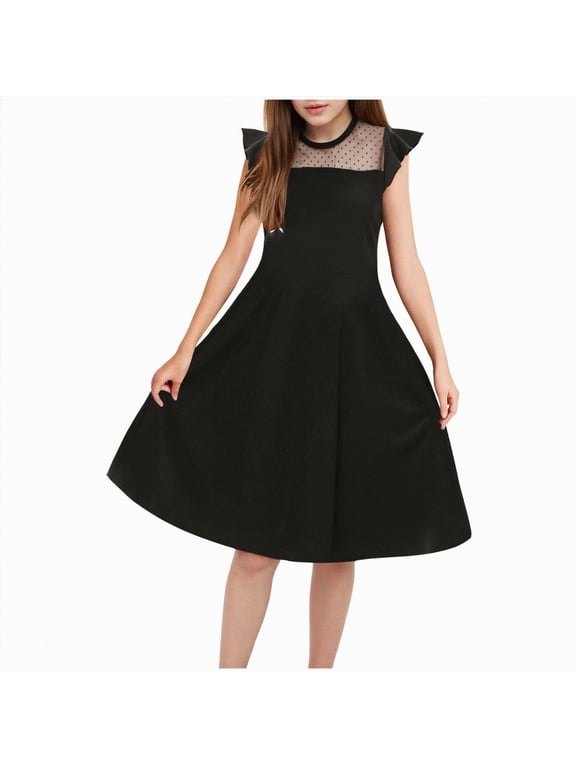 Girls Long Sleeve Princess Party Bow Tie Tulle Skirt Holiday Birthday Wedding Outfit,special occasion(Black,10-12 Years)