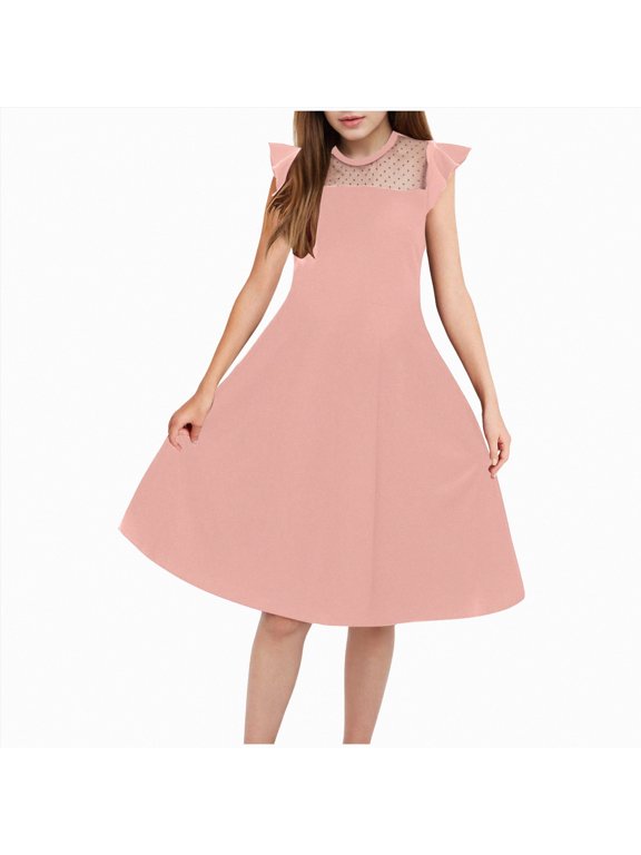 Girls Long Sleeve Princess Party Bow Tie Tulle Skirt Holiday Birthday Wedding Outfit,special occasion(Pink,13-14 Years)