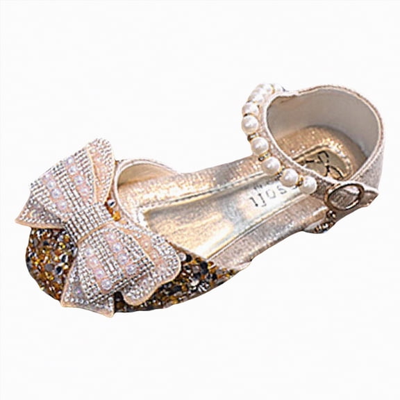 Hessimy Girls Mary Jane Dress Shoes - Princess Ballerina Flats Low Heels for School Party Wedding, Back to School Shoes for Girls (Little Kid/Big Kids) school (Gold,12)