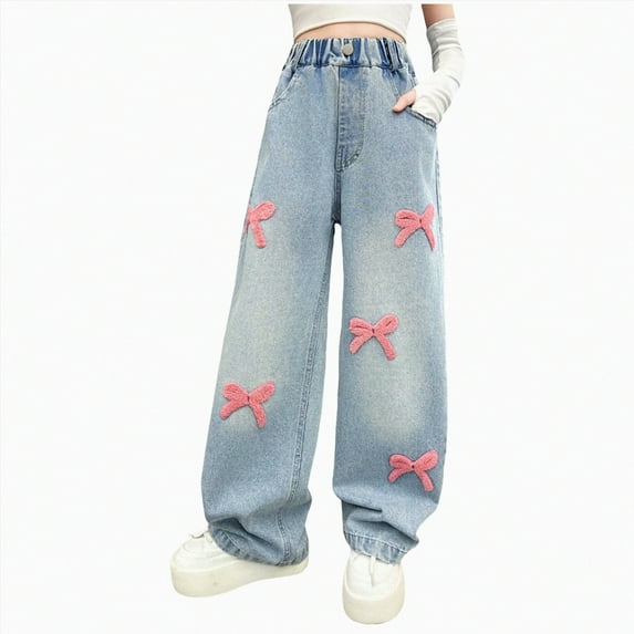 Hessimy Girls Pants Fashion Solid Color High Waist Loose Casual Wide Leg Pants With Drawstring Summer Trousers For Girls 4-14 Years Teenage Girls' Clothing Loose (Pink,11-12 Years)