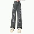 thumbnail image 1 of Hessimy Girls Ripped Jeans Elastic Waist Denim Pants Teens Baggy Wide Leg Distressed Jeans With Pockets Kids Streetwear Summer Pantsv Wide Leg Pants (Grey,170.00), 1 of 7