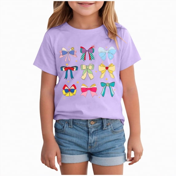 Hessimy Girls Ruffle Sleeve Shirts Summer Cute Crewneck Blouse Tops(Purple,7-8 Years)