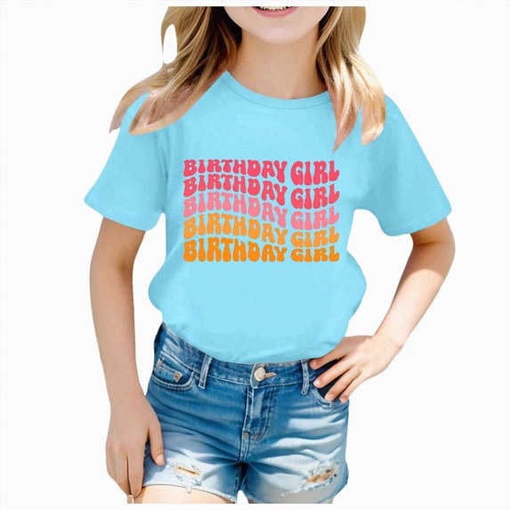 Hessimy Girls Ruffle Sleeve T Shirts Summer Short Sleeve Casual Cute Crewneck Tops Tees(Sky Blue,8-9 Years)