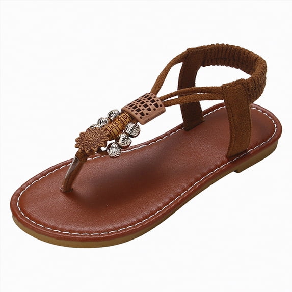 Hessimy Girls Sandals Comfort Open Toe Flat Sandal Summer Dress Shoes with Adjustable Back Strap(Brown,2.5)