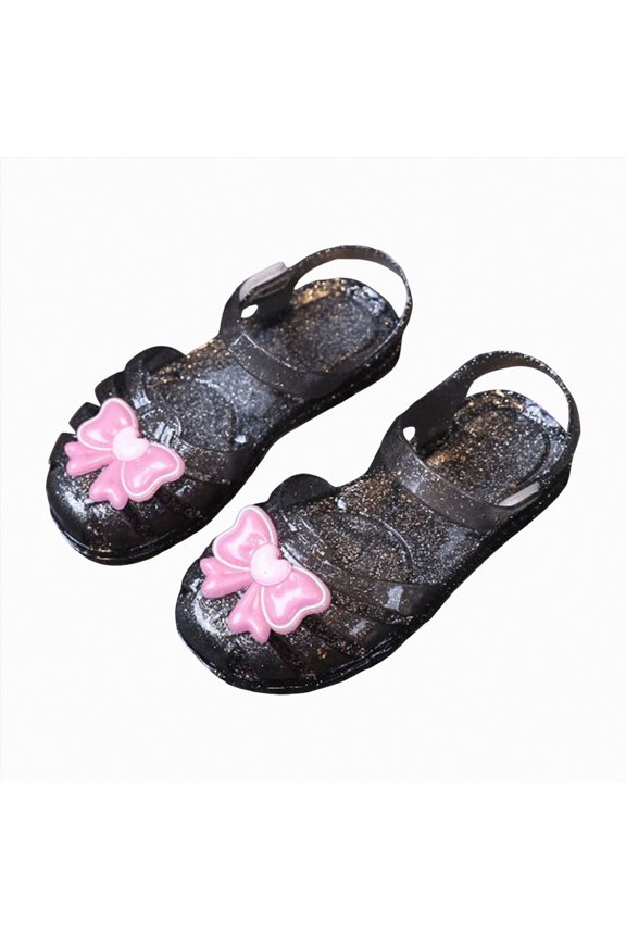 Girls Sandals Open Toe Cute Flats Dress Sandals Cross Strappy Summer Shoes Toddler/Little Kid/Big Kid(Black,7)