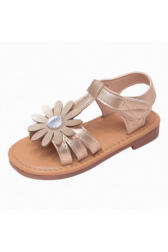 Girls Sandals Open Toe Cute Flats Dress Sandals Cross Strappy Summer Shoes Toddler/Little Kid/Big Kid,Lightweight Comfy(Gold,6)