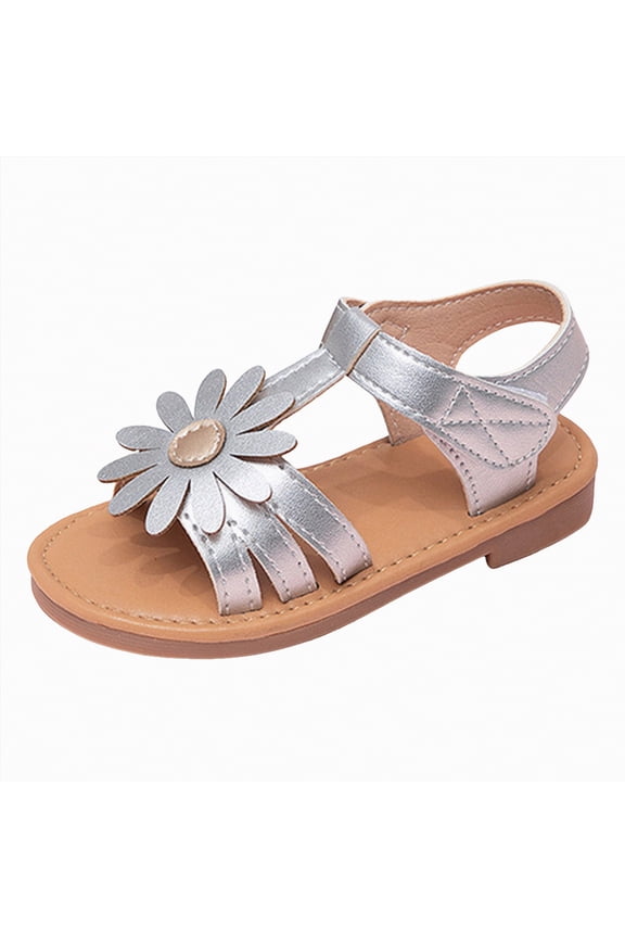 Girls Sandals Open Toe Cute Flats Dress Sandals Cross Strappy Summer Shoes Toddler/Little Kid/Big Kid,Lightweight Comfy(Silver,9)