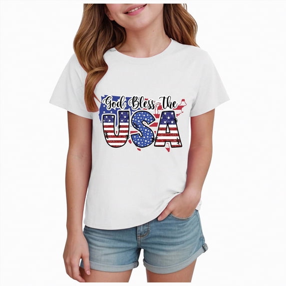 Hessimy Girls Short Sleeve Shirts Crewneck T Shirts Kids Summer Tops Basic Tees(White,3-4 Years)