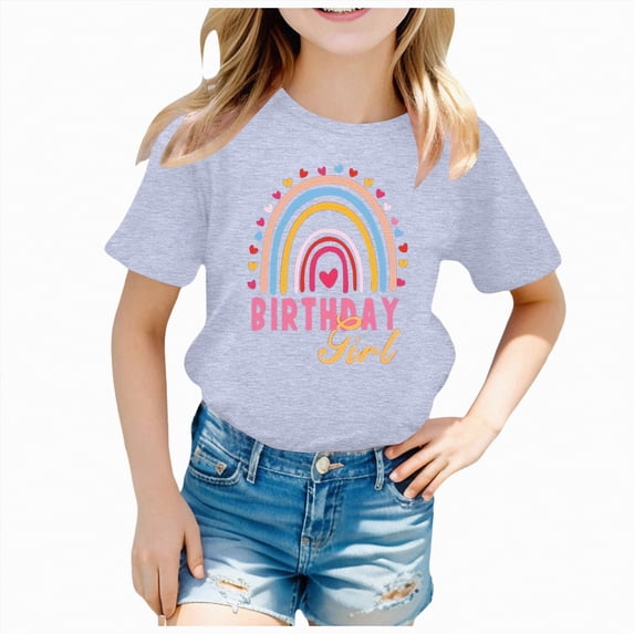Hessimy Girls' Short Sleeve Shirts Kids Crewneck T-Shirts Summer Tops Basic Tees(Grey,11-12 Years)