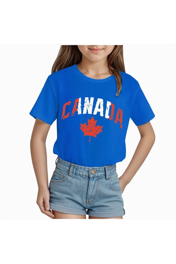 Girls Short-Sleeve Shirts and Tops(Blue,7-8 Years)