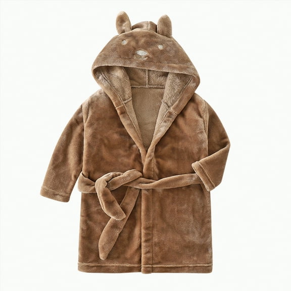 Hessimy Girls Soft Fleece Robes Plush Hooded Bathrobes Sleepwear For Kids 2-16 Years Long Sleeve Loungwear (Brown,5-6 Years)