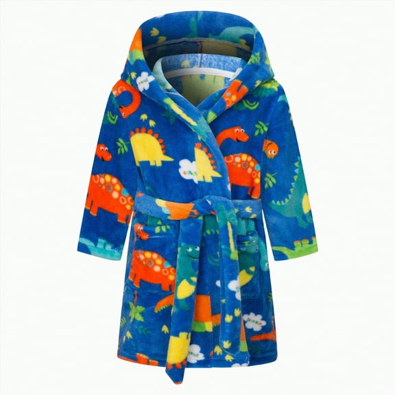 Hessimy Girls Soft Fleece Robes Plush Hooded Bathrobes Sleepwear For Kids 2-16 Years Warm Fall Winter Toddler Pajamas (Blue,9-10 Years)