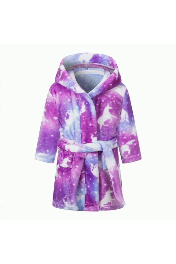 Girls Soft Fleece Robes Plush Hooded Bathrobes Sleepwear For Kids 2-16 Years Warm Fall Winter Toddler Pajamas (Purple,7-8 Years)