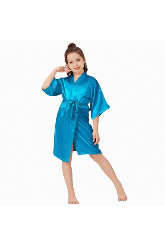 Girls Soft Fabric Robes Plush Hooded Bathrobes Sleepwear For Kids 2-16 Years Warm Fall Winter Toddler Pajamas(Sky Blue,A)