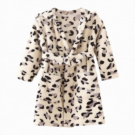 Hessimy Girls Soft Fabric Robes Plush Hooded Bathrobes Sleepwear For Kids 2-16 Years Warm Fall Winter Toddler Pajamas(WH2,6-7 Years)