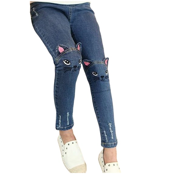 Hessimy Girls' Stretch Denim Jeans, Bell-Bottom Style Pants with Flared Legs(Blue,8-9 Years)