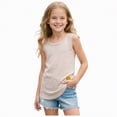 thumbnail image 1 of Hessimy Girls' Summer Cute T Shirts Casual Short Sleeve V Neck Plain Tunic Tops(Khaki,5-6 Years), 1 of 7