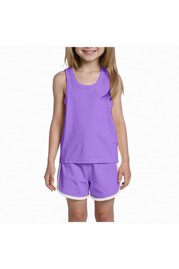 Girls Cotton Sleepover Pajama Set for Little & Big Girls Short Sleeve Set 2-Piece PJ Size,Sleepover Pjs(Purple,13-14 Years)