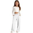 thumbnail image 1 of Hessimy Girls Sweatpants Athletic Wide Leg Drawstring Joggers Pants(White,7-8 Years), 1 of 4