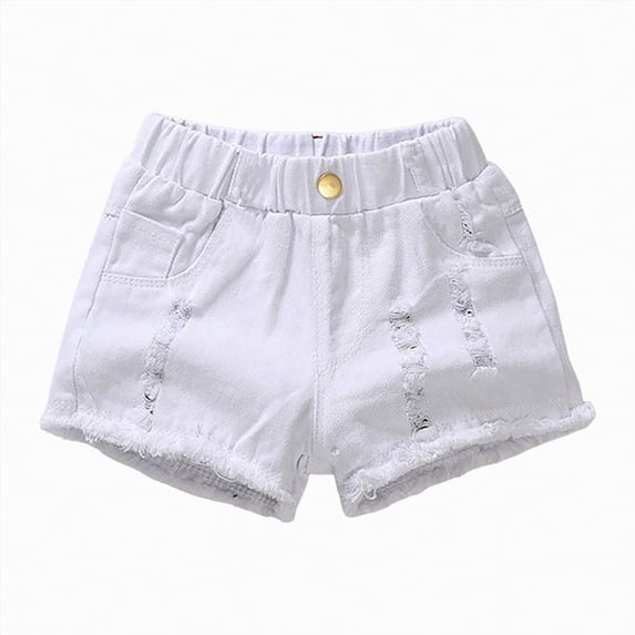 Hessimy Girls' Swim Shorts, UPF 50+ Sun Protection Pockets Quick-Dry Short for Beach Pool(White,4-5 Years)