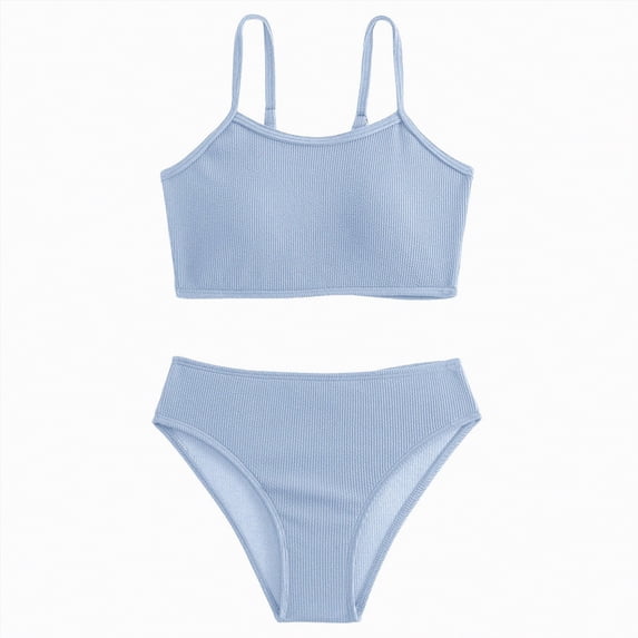 Hessimy Girls Swimsuit 2-Piece Bikini Set Adjustable Strap Bathing Suits for Teens Swimwear(Blue,9-10 Years)