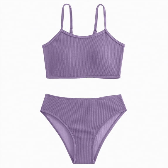 Hessimy Girls Swimsuit 2-Piece Bikini Set Adjustable Strap Bathing Suits for Teens Swimwear(Purple,11-12 Years)
