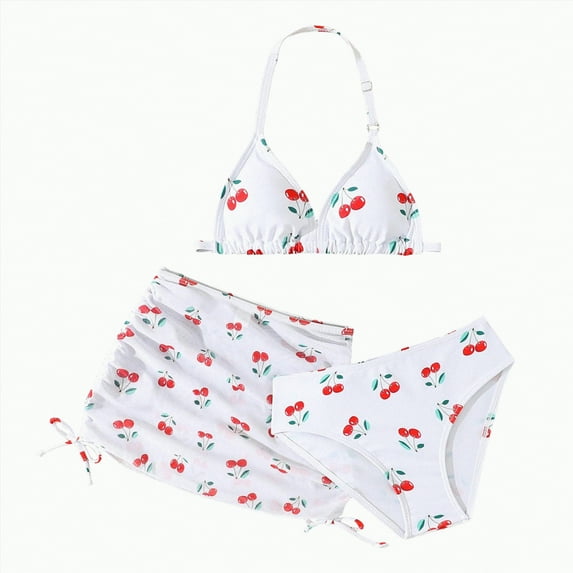 Hessimy Girls Swimsuit 2 Piece Bikini Set Contrast Trim Bathing Suit Solid Color Swimwear with Adjustable Strap(Red,12-13 Years)