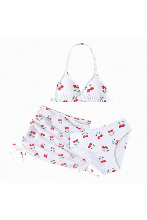 Girls Swimsuit 2 Piece Bikini Set Contrast Trim Bathing Suit Solid Color Swimwear with Adjustable Strap(Red,6-7 Years)