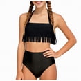 thumbnail image 1 of Hessimy Girls Swimsuit 2 Piece Bikini Sets Cute Color Contrast Trim Bathing Suit（Dark Gray,3-4 Years), 1 of 9