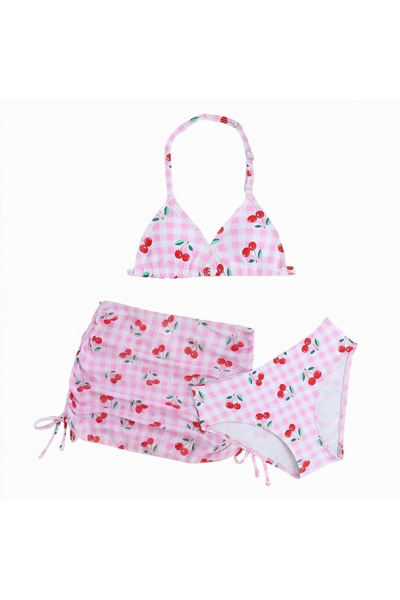 Girls Swimsuit Bikini Set Two Piece Tankini Bathing Suit Teens High Waisted Cute Beach Swimwear(Pink,5-6 Years)