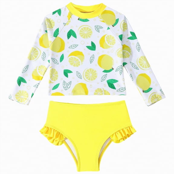 Hessimy Girls Swimsuit Bikini Set V-Neck Two Piece Bathing Suit Adjustable Straps Swimwear 1-12T(Yellow,6-7 Years)