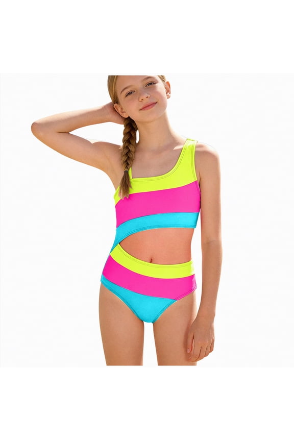 Girls Swimsuit Double Strap High Waist Sporty Bikini Swimsuits Swim 2 Piece Set(Blue,11-12 Years)