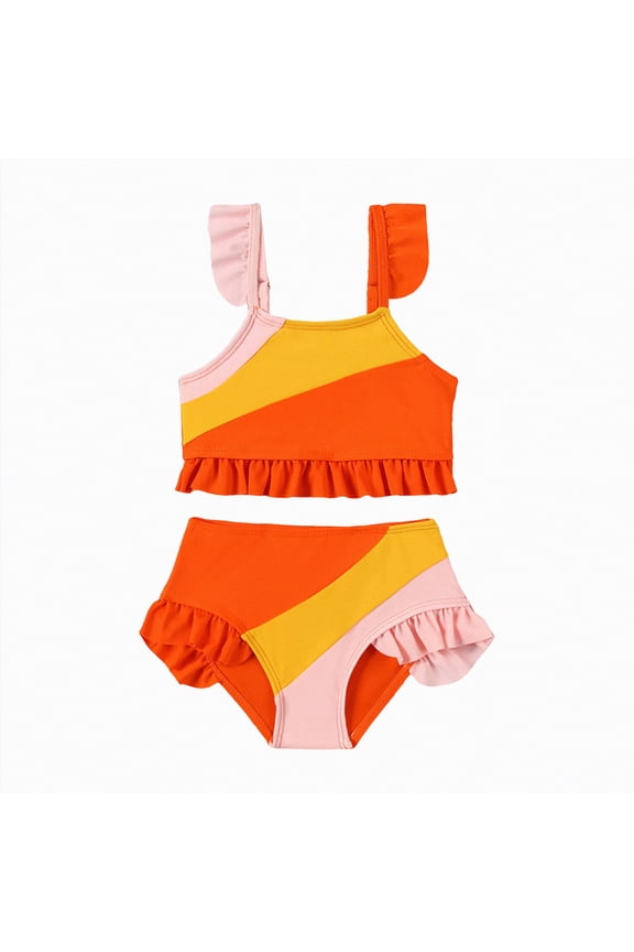 Girls Swimsuit Girls Bathing Suit Tankini Set Two Piece Girl Swimwear Bikini Set,Adjustable Back(Orange,18-24 Months)