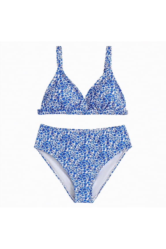 Girls Swimsuit Two Piece - Adjustable Strap Bathing Suit Solid Color Bikini Sets for Teens Girl Beach Swimwear,Teen Size(Blue,11-12 Years)