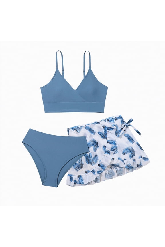 Girls Swimsuit Two Piece High Waist Athletic Bathing Suit Cute Classic Bikinis Set Kids Swim Suits(Blue,8-9 Years)