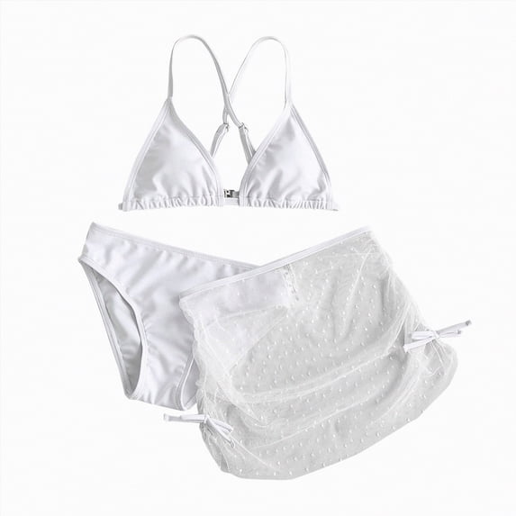 Hessimy Girls Swimsuit V Neck Bikini Set 2Pcs Bathing Suits(White,8-10 Years)
