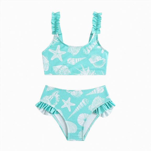 Hessimy Girls Swimsuits 2 Piece Criss Cross Bathing Suit Wide Straps Tankini Sets(Sky Blue,3-4 Years)