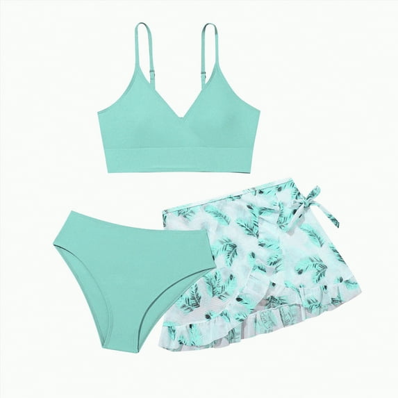 Hessimy Girls Swimsuits Bikini Set Two Piece Bathing Suit Criss Cross Girls' Swimwear(Mint Green,9-10 Years)