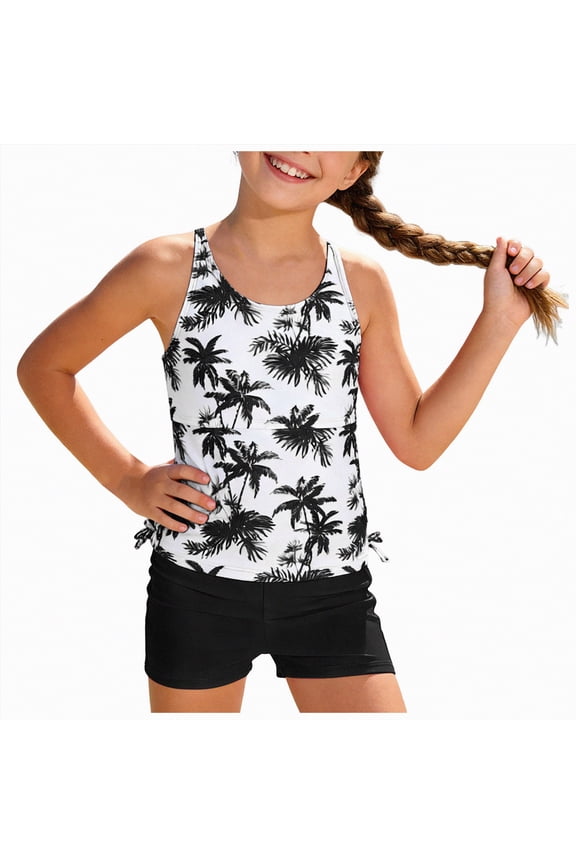 Girls' Swimwear UPF 50 Tankini Top and Bikini Bottom Swim Set,UV Protection(Black,11-12 Years)