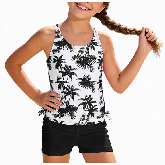 Hessimy Girls' Swimwear UPF 50 Tankini Top and Bikini Bottom Swim Set,UV Protection(Black,9-10 Years)